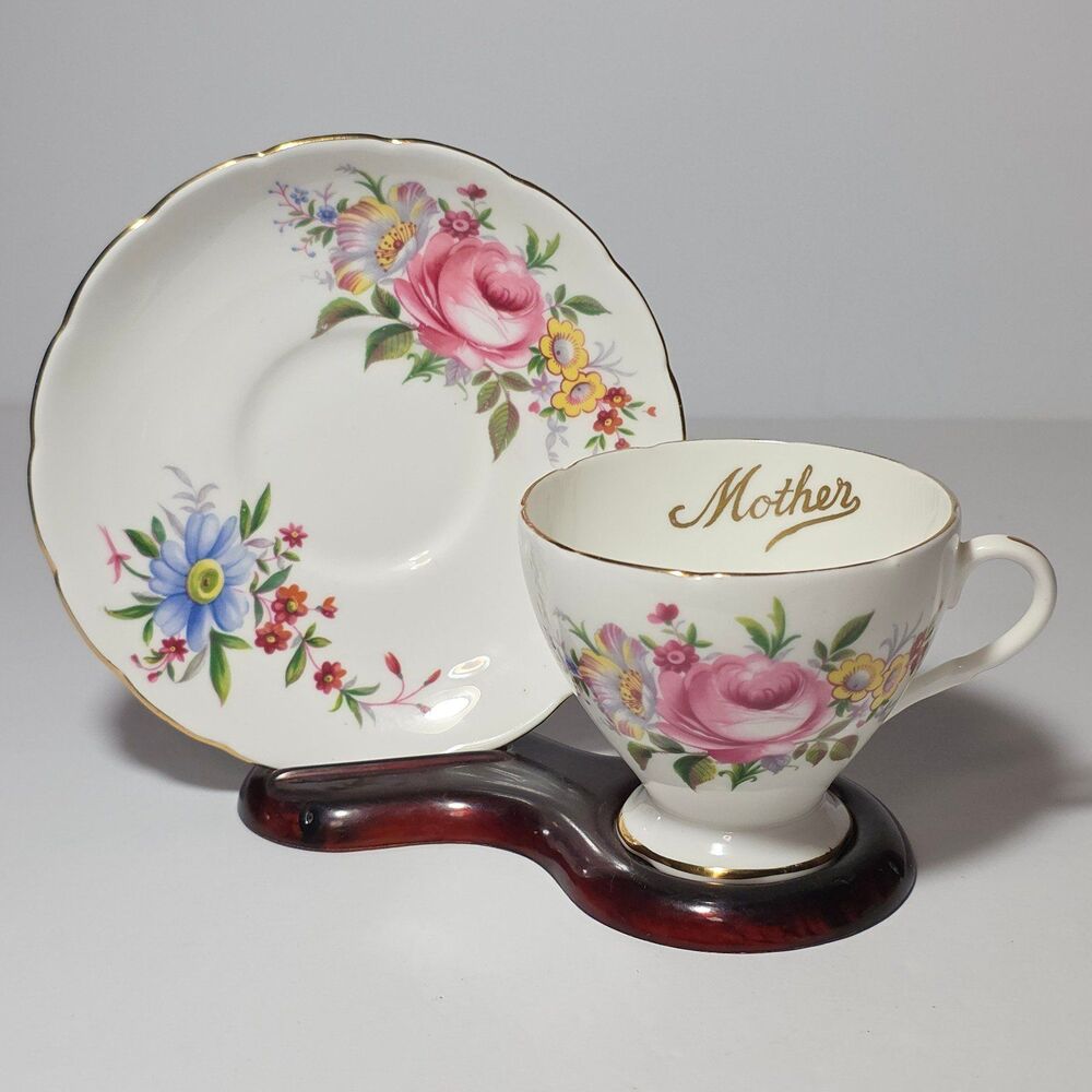 Foley Teacup and Saucer Mother Pink Roses Vintage
